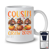 Cousin Crew 2024, Humorous Thanksgiving Three Turkey Pumpkin, Matching Family Group T-Shirt