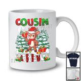 Cousin Crew; Adorable Christmas Tree Moon Reindeer; Leopard Plaid Matching Elf Family Group T-Shirt