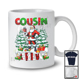 Cousin Crew; Adorable Christmas Tree Moon Santa; Leopard Plaid Matching Elf Family Group T-Shirt