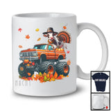 Cow Turkey On Monster Truck; Humorous Thanksgiving Autumn Fall Leaves; Family T-Shirt