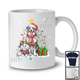 Cute Santa Australian Shepherd In Christmas Lights With Elf Cat; Amazing X-mas Animal; Snow T-Shirt