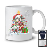 Cute Santa Bulldog In Christmas Lights With Elf Cat; Amazing X-mas Animal Lover; Snow T-Shirt