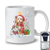 Cute Santa Cockapoo In Christmas Lights With Elf Cat; Amazing X-mas Animal Lover; Snow T-Shirt