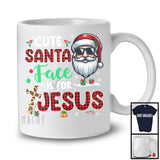 Cute Santa Face Is For Jesus; Amazing Christmas Santa Plaid Leopard Cross; Snow Family T-Shirt