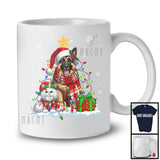 Cute Santa German Shepherd In Christmas Lights With Elf Cat; Amazing X-mas Animal; Snow T-Shirt