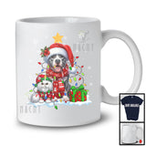 Cute Santa Pit Bull In Christmas Lights With Elf Cat; Amazing X-mas Animal Lover; Snow T-Shirt