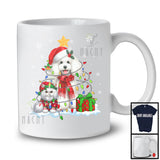 Cute Santa Poodle In Christmas Lights With Elf Cat; Amazing X-mas Animal Lover; Snow T-Shirt