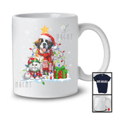 Cute Santa St. Bernard In Christmas Lights With Elf Cat; Amazing X-mas Animal Lover; Snow T-Shirt