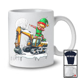 Dabbing Elf On Excavator; Joyful Christmas Moon Snowing Elf; Excavator Driver Lover X-mas Group T-Shirt