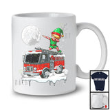 Dabbing Elf On Fire Truck; Joyful Christmas Moon Snowing Elf; Fire Truck Driver Lover T-Shirt