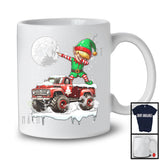 Dabbing Elf On Pickup Truck; Joyful Christmas Moon Snowing Elf; Pickup Truck Driver T-Shirt