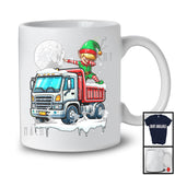 Dabbing Elf On Truck; Joyful Christmas Moon Snowing Elf; Truck Driver Lover X-mas Group T-Shirt