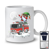 Dabbing Gnome On Fire Truck; Joyful Christmas Moon Snowing Gnome; Fire Truck Driver Lover T-Shirt