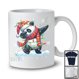 Dabbing Santa Panda Snowing Around; Humorous Christmas Lights Animal Panda; Family Group T-Shirt