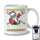 Dabbing Santa Playing Baseball Under Snow, Joyful Christmas Sweater Baseball Player Group T-Shirt