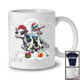 Dabbing Snowman Riding Cow; Humorous Christmas Snow Around Farm Animal; X-mas Farmer T-Shirt