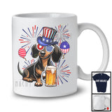 Dachshund Drinking Beer, Cheerful 4th Of July Drunker Fireworks, American Flag Patriotic Group T-Shirt