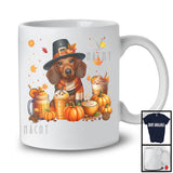 Dachshund With Coffee Smoothie, Wonderful Thanksgiving Pumpkins Drinks Fall Leaves T-Shirt