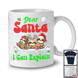 Dear Santa I Can Explain; Fantastic Christmas Lights Three Santa Reindeer Elf Sloths; Animal Lover T-Shirt