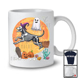 Dog Skeleton Witch On Broomstick, Humorous Halloween Costume Moon, Witch Boo Ghost Lover T-Shirt