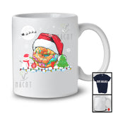 Donut Wearing Santa Costume; Adorable Christmas Food Lover; X-mas Lights Snowing T-Shirt