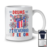 Drums Fireworks And Freedom, Proud 4th Of July American Flag Musical Instruments, Patriotic T-Shirt