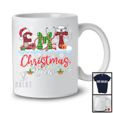 EMT Christmas Crew; Wonderful X-mas Lights Santa Red Green Plaid; Nursing Nurse Group T-Shirt