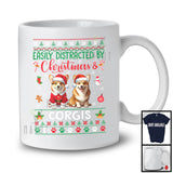 Easily Distracted By Christmas And Corgis; Lovely Two Santa Corgis Lover; Family T-Shirt