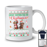 Easily Distracted By Christmas And Dachshunds; Lovely Two Santa Dachshunds Lover; Family T-Shirt