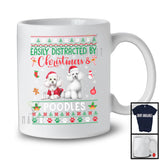 Easily Distracted By Christmas And Poodles; Lovely Two Santa Poodles Lover; Family T-Shirt