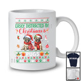 Easily Distracted By Christmas And Pugs; Lovely Two Santa Pugs Lover; Family T-Shirt