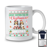 Easily Distracted By Christmas And Shelties; Lovely Two Santa Shelties Lover; Family T-Shirt