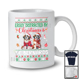 Easily Distracted By Christmas And St. Bernards; Lovely Two Santa St. Bernards Lover; Family T-Shirt