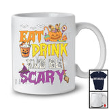 Eat Drink And Be Scary, Horror Halloween Costume Carved Pumpkin, Drinking Family Group T-Shirt