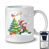 Elf Playing Baseball Team; Cheerful Christmas Tree Lights Snowing; X-mas Sport Player T-Shirt