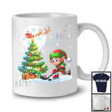 Elf Playing Hockey Team; Cheerful Christmas Tree Lights Snowing; X-mas Sport Player T-Shirt