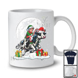 Elf Riding Cow Santa; Joyful Christmas Moon Elf Cow Lover; Farm Animal X-mas Farmer T-Shirt