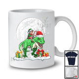 Elf Riding T-Rex Santa; Joyful Christmas Moon Elf T-Rex Lover; Matching X-mas Animal Lover T-Shirt