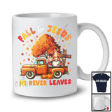 Fall For Jesus He Never Leaves; Happy Thanksgiving Gnome Pickup Truck; Plaid Cross Fall Tree T-Shirt