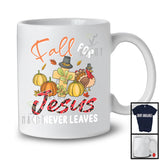 Fall For Jesus He Never Leaves, Happy Thanksgiving Leopard Pumpkins Cross, Autumn Family T-Shirt