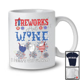 Fireworks And Wine I'm Here, Humorous 4th Of July Three Wine Glasses, Drinking Drunker Patriotic T-Shirt