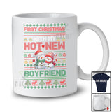 First Christmas With My Hot New Boyfriend; Humorous Christmas Sweater Snowman; Couples T-Shirt