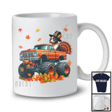 French Bulldog Turkey On Monster Truck; Humorous Thanksgiving Autumn Fall Leaves; Family T-Shirt