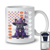 French Bulldog Witch On American Flag, Adorable Halloween Pumpkin Paws, Patriotic Group T-Shirt