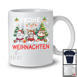 Frohe Weihnachten; Merry Christmas Tree Snowing Three Santa Reindeer Cats; Germany Family T-Shirt