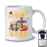 Fueled By Jesus And Beer, Awesome Thanksgiving Plaid Cross Pumpkin, Drinking Drunker T-Shirt