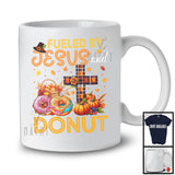 Fueled By Jesus And Donut, Awesome Thanksgiving Plaid Cross Pumpkin, Eating Food Lover T-Shirt