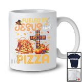 Fueled By Jesus And Pizza, Awesome Thanksgiving Plaid Cross Pumpkin, Eating Food Lover T-Shirt