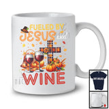 Fueled By Jesus And Wine, Awesome Thanksgiving Plaid Cross Pumpkin, Drinking Drunker T-Shirt