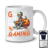 G Is For Gaming, Horror Halloween Zombie Playing Video Game Controller, Pumpkin Gamer T-Shirt